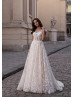 Beaded Ivory Lace Tulle Low Open Back Wedding Dress